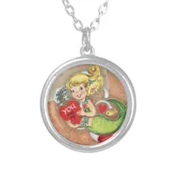 Vintage Valentine Mermaid Collage Silver Plated Necklace