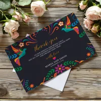 Mexican Black Colorful Floral Nuestra Boda Wedding Thank You Card