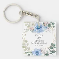 Wedding Party Gift Light Blue Watercolor Peony Keychain