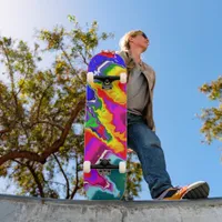 Rainbow Blip Color Burst Fluid Art Skateboard