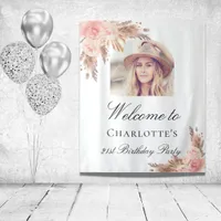 Birthday pampas grass blush rose gold arch photo  tapestry