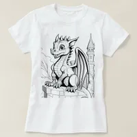 Dragon Fantasy Black and White Coloring Book Style T-Shirt