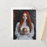 Gorgeous Red haired Woman With a Gold Skull Postcard