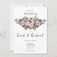 Elegant Romantic Blush Pink Garden Rose Wedding Invitation