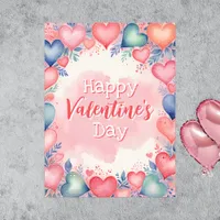 Watercolor Hearts and Floral Valentine's Day Art Poster