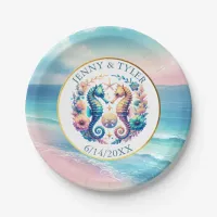 Pink, Blue and Gold Coastal Sand Dollar Beachy Paper Plates