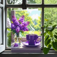 Purple Lilacs and Coffee Happy Birthday Niece Card