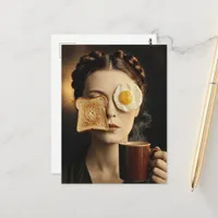 Surreal Breakfast Toast Woman With Egg and Coffee  Postcard