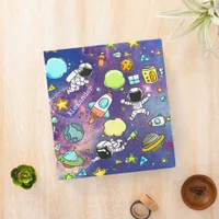 Cute Boy's Space Astronauts Planets Galaxy 3 Ring Binder