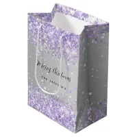 Christmas silver violet sparkles name medium gift bag