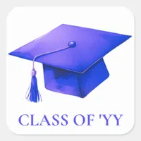 Blue Watercolor Grad Cap Graduate Envelope Square Sticker