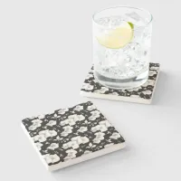 Watercolor White Orchid on Black | Stone Coaster