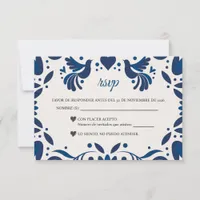 Otomi Blue Floral Elegant Fiesta Spanish Wedding RSVP Card
