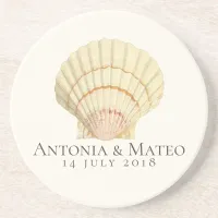 Vintage Scallop Seashell Wedding Anniversary Sandstone Coaster