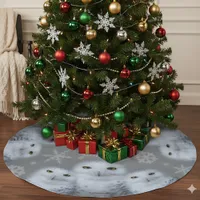 Funny Owl I Want for Christmas Snowy Owls Family Brushed Polyester Tree Skirt