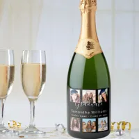 Graduation custom photo collage black sparkling wine label