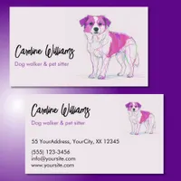 Modern pink purple drawing dog walker pet sitter business card