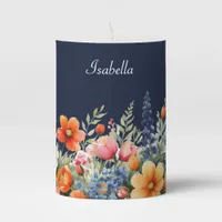Bloom Where You Are Planted Floral Blue Custom Pillar Candle