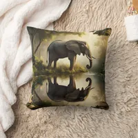 An Elephant's Reflection Throw Pillow