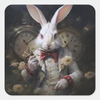 White Rabbit Always Late Square Sticker