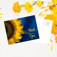 Yellow Sunflower on Blue Thank You Postcard