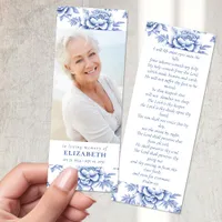 In Loving Memory Blue Floral Prayer Memorial Bookmarks