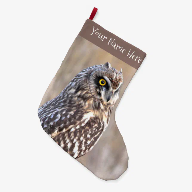 Portrait of a Short-Eared Owl in the Marshes Large Christmas Stocking