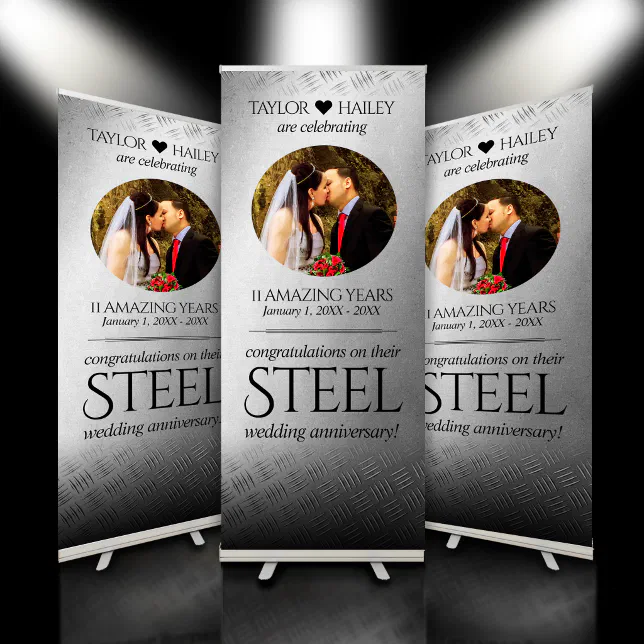 Elegant 11th Steel Wedding Anniversary Celebration Retractable Banner