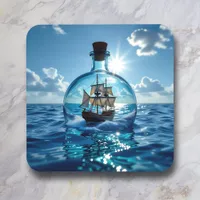 Ship in a Bottle Floating on the Ocean  Beverage Coaster