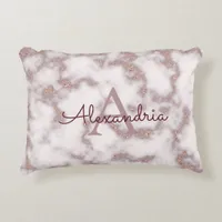 Rose Gold Foil Glitter in Pink Marble Monogram Accent Pillow