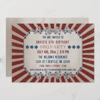 Vintage Rustic Red and Blue Memorial Day Birthday Invitation