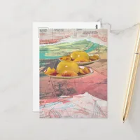Surreal Peach Mountains Collage Postcard