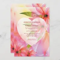 Pink Hibiscus Flower Wedding Floral Heart Dewdrop  Announcement