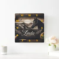 Rustic Black Horse Portrait at Sunset Landscape Square Wall Clock