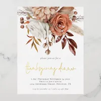 Rustic Autumn Florals Terracotta Thanksgiving  Foil Invitation Postcard