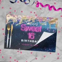 Modern Glam Blue Glitter Hot Neon Pink Sweet 16 Paper Pad