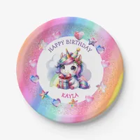 Personalized Girl's Birthday Unicorn Paper Plates