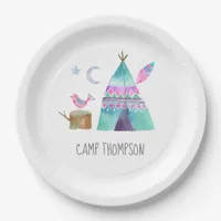 Watercolor Camping Birthday Party Paper Plates