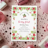 Watercolor Berry First 1st Birthday Invitation