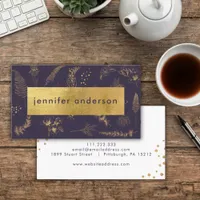 Luxury Faux Gold Floral Purple Professional  Business Card