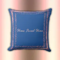 Pink Glitter border monogram on blue | Outdoor Pillow