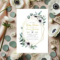 Pastel Eucalyptus Anemone Geometric Baby Shower Invitation