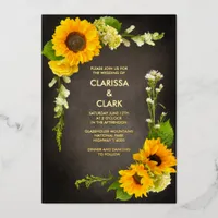 Bright Modern Sunflower Yellow Rustic Wedding Foil Invitation