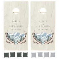 Rustic Boho Antlers Mountain Wedding Cornhole Set