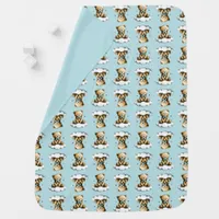 Cute Teddy Bear Blue Bow Tie Blue Background Baby Blanket