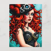 Red Haired Streampunk Woman Postcard