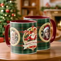Christmas Green Plaid Santa Family Photos Custom Mug