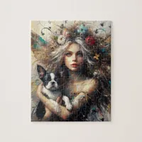 Fairy Holding a Cute Boston Terrier Puppy Jigsaw Puzzle