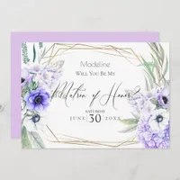 Violet Anemones Will You Be My Matron of Honor Invitation