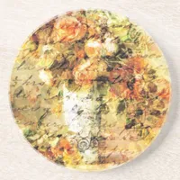 Renoir's Roses and Vintage Handwritten Words Coaster